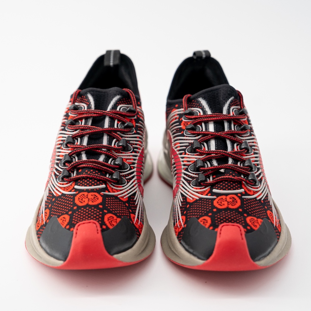 Size 12G - Gucci Run Sneaker Black Red GG - Picture 2 of 12